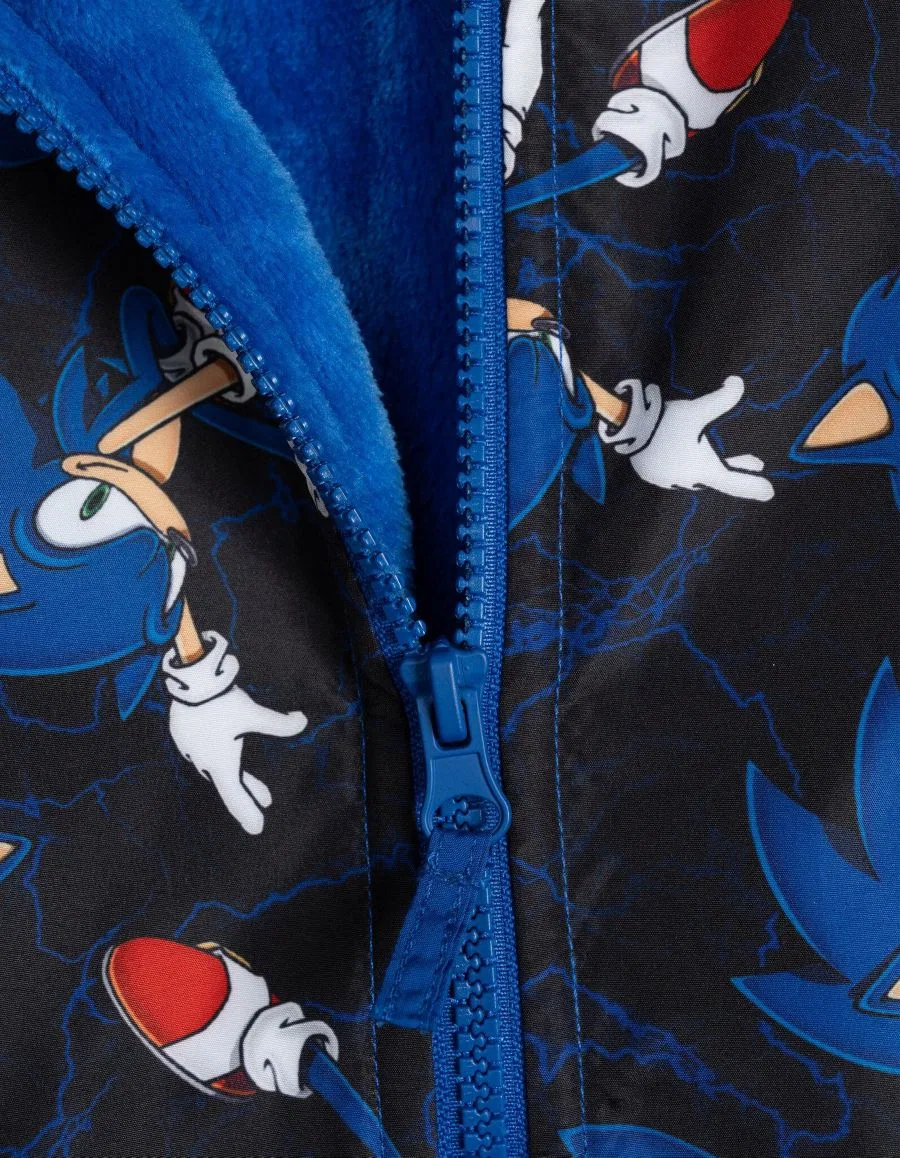 Детская куртка-ветровка с капюшоном Sonic The Hedgehog, с флисовой подкладкой, Black Blue Sonic — фото 2