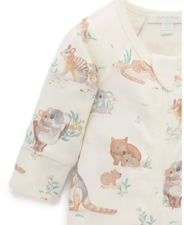 Детский комплект для новорожденных с длинным рукавом Australiana Animals Zip Romper & Bib Set Purebaby, Bush Babies — фото 4