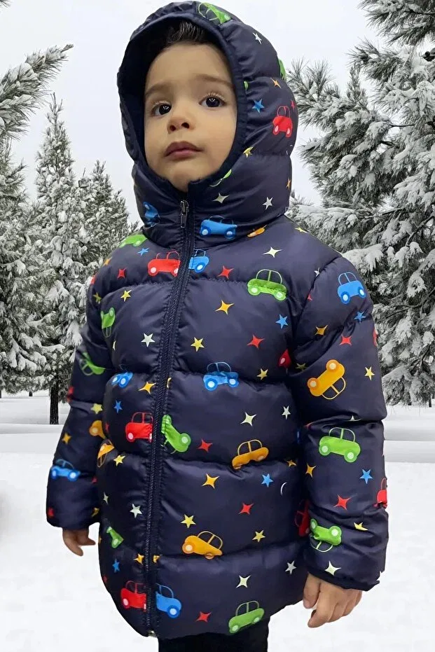Детская куртка для мальчиков с принтом Boys' fleece hooded car star moon pattern winter puffer jacket & coat & parka Freemen, Digital Printed — фото 4