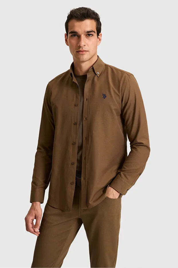 Мужская рубашка с длинным рукавом Basics U.S. Polo Assn., Brown