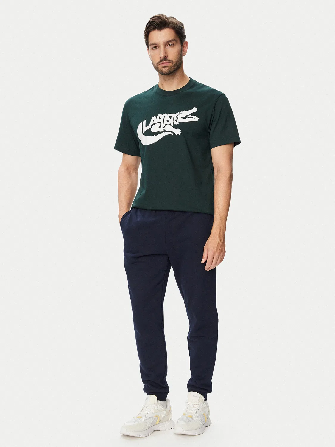Мужская футболка классического кроя Lacoste, темно-зеленый — фото 2