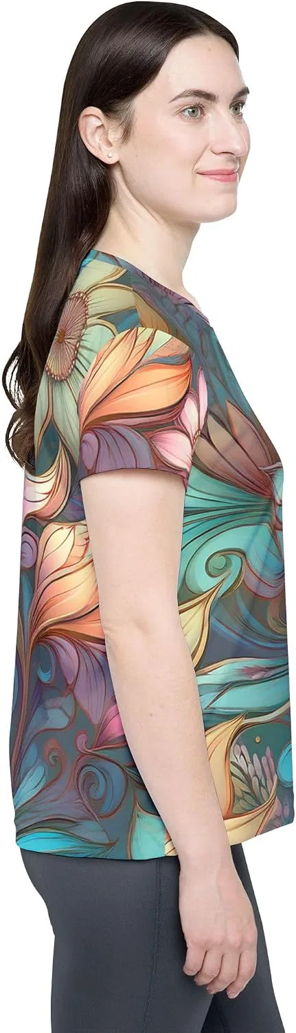 Женская спортивная футболка флорал Crew Neckline, Multicolor — фото 4