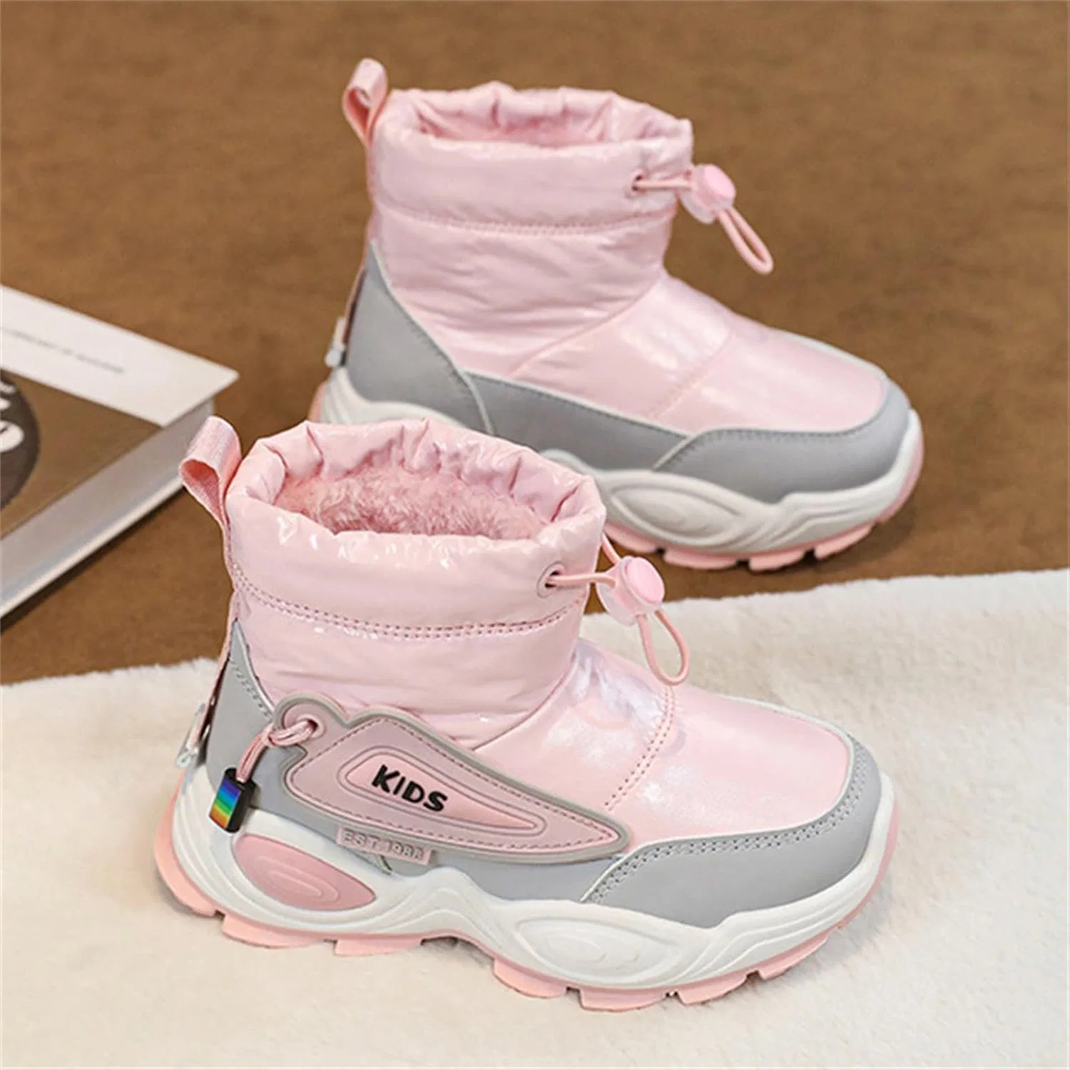 Детские зимние сапоги для девочек с утеплителем Girls Boys Mid Calf Padded Boots, Pink — фото 3