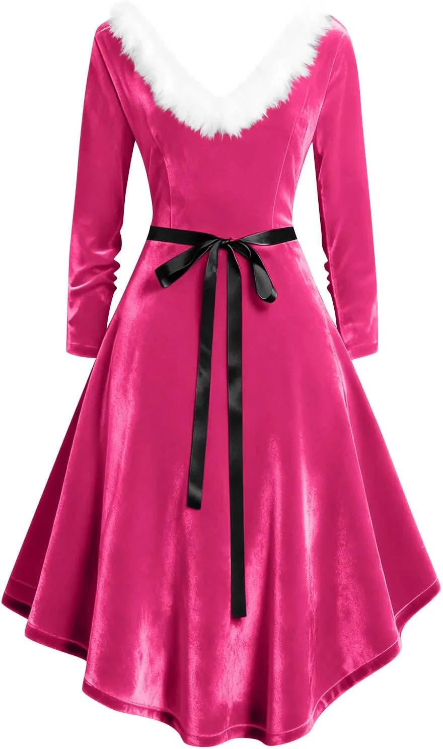 Женское винтажное платье с V-образным вырезом и поясом, Hot Pink — фото 4