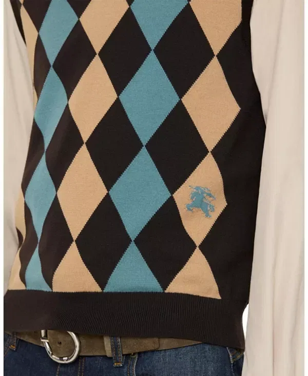 Мужской вязаный жилет с V-образным вырезом из мериносовой шерсти Argyle Burberry, Charred Brown — фото 3
