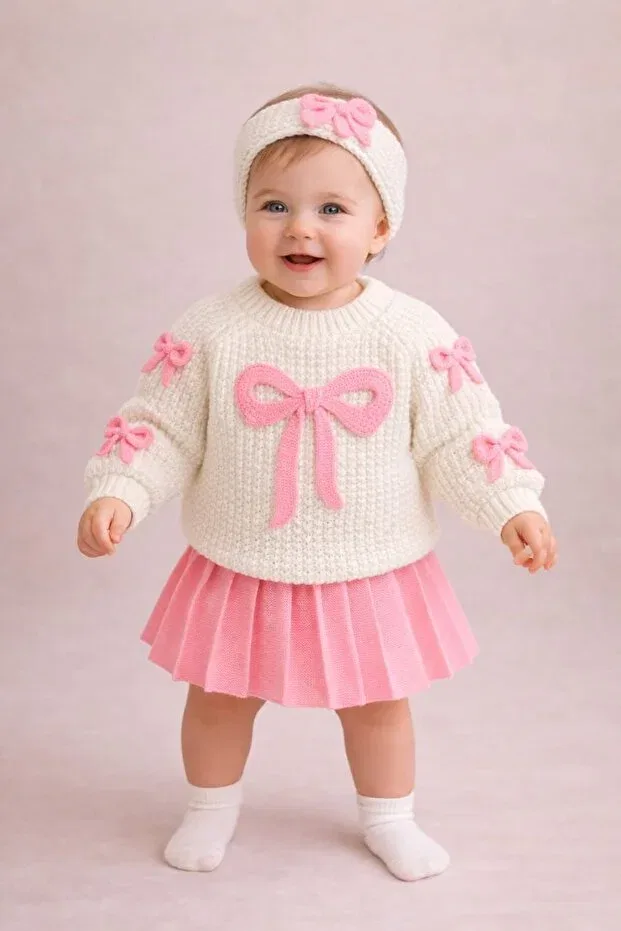 Детский комплект для девочек с вышивкой Yukobaby Bebeğiniz Için En Doğalı, Pink — фото 2