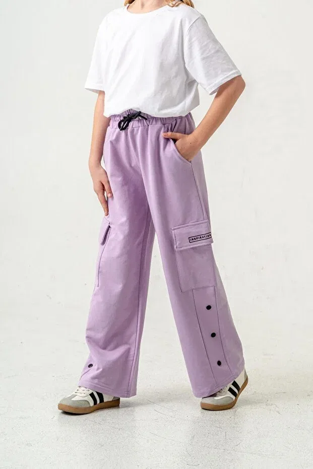 Детские спортивные штаны для девочек с карго-карманами Mışıl Kids, Lilac — фото 4