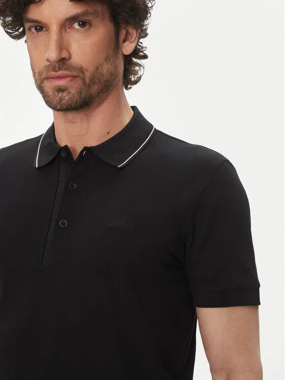 Поло slim fit Paule Boss, черный — фото 4