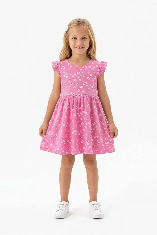 Детское платье для девочек с коротким рукавом-воланом Floral pattern butterfly sleeve girls' dress Bunny Hopp, Fuchsia