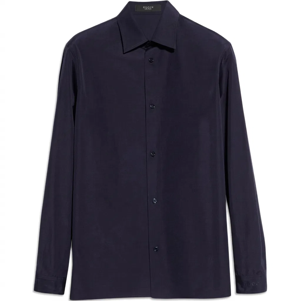 Мужская рубашка с воротником на пуговицах Dark Blue GUCCI