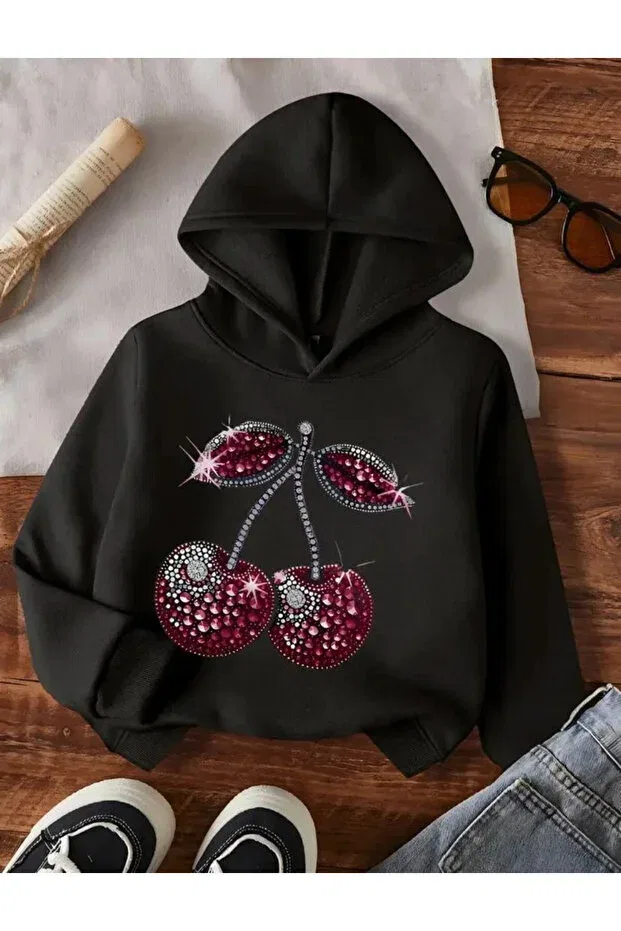 Детское худи с принтом Diamond Cherry Keywest, Black