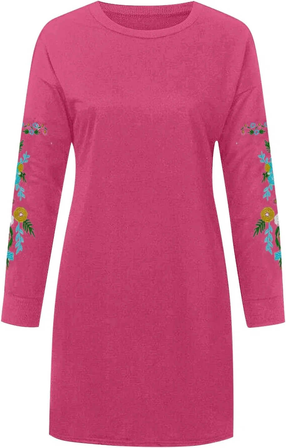 Женское платье-свитер с цветочной вышивкой, Hot Pink — фото 3