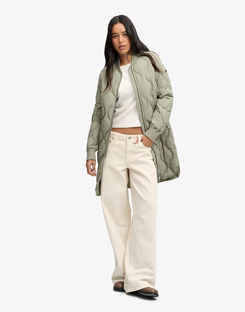 Утепленная куртка-подкладка Superdry Longline луковица светло-хаки — фото 4