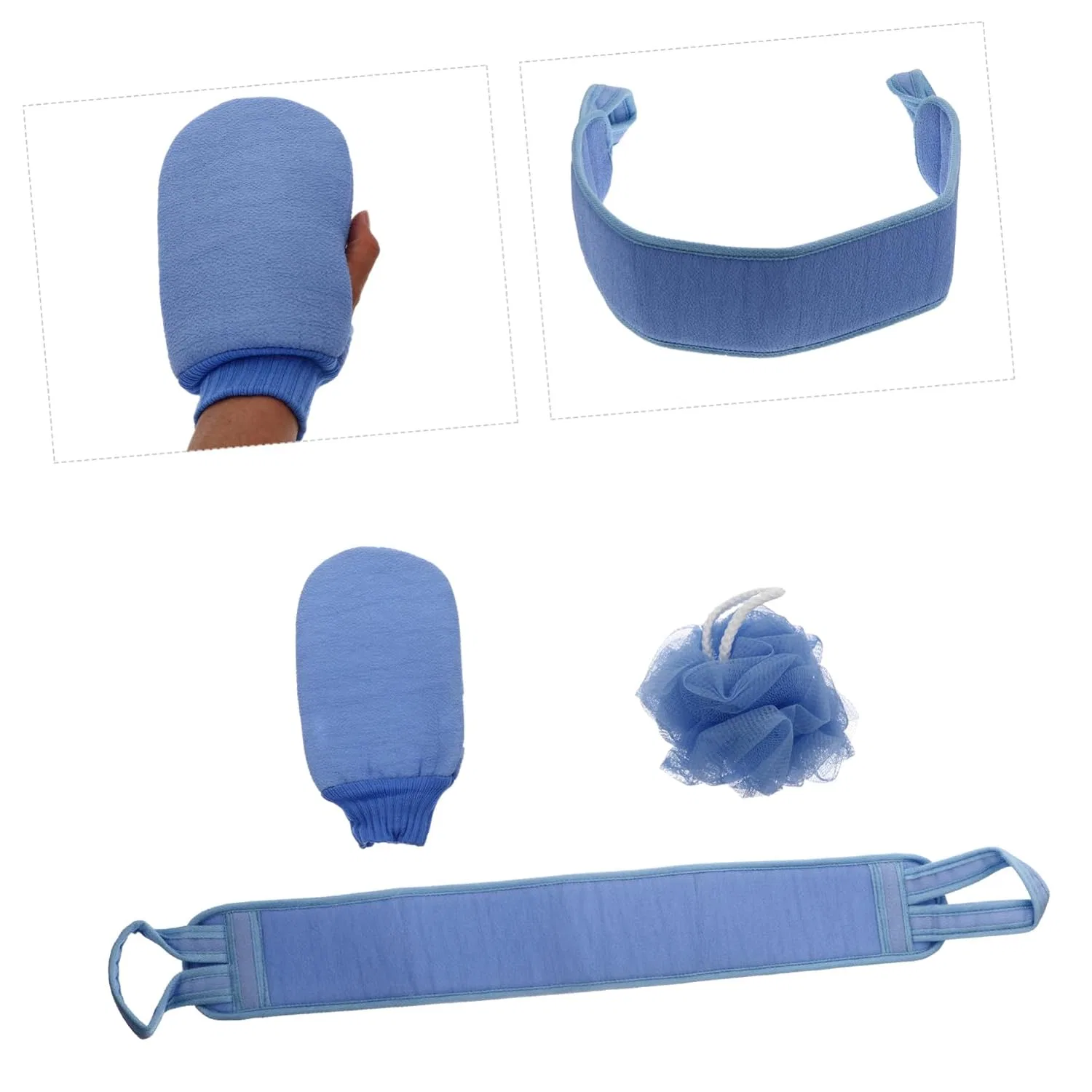 Набор банных аксессуаров Healvian, 2 перчатки, 2 мочалки, 1 пояс, Blue — фото 4