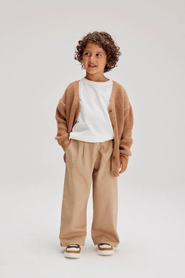 Детский кардиган оверсайз с длинным рукавом Wooden Button Detailed Winter Unisex Knitwear Oversize Children's Cardigan Nimini Kids, Coffee