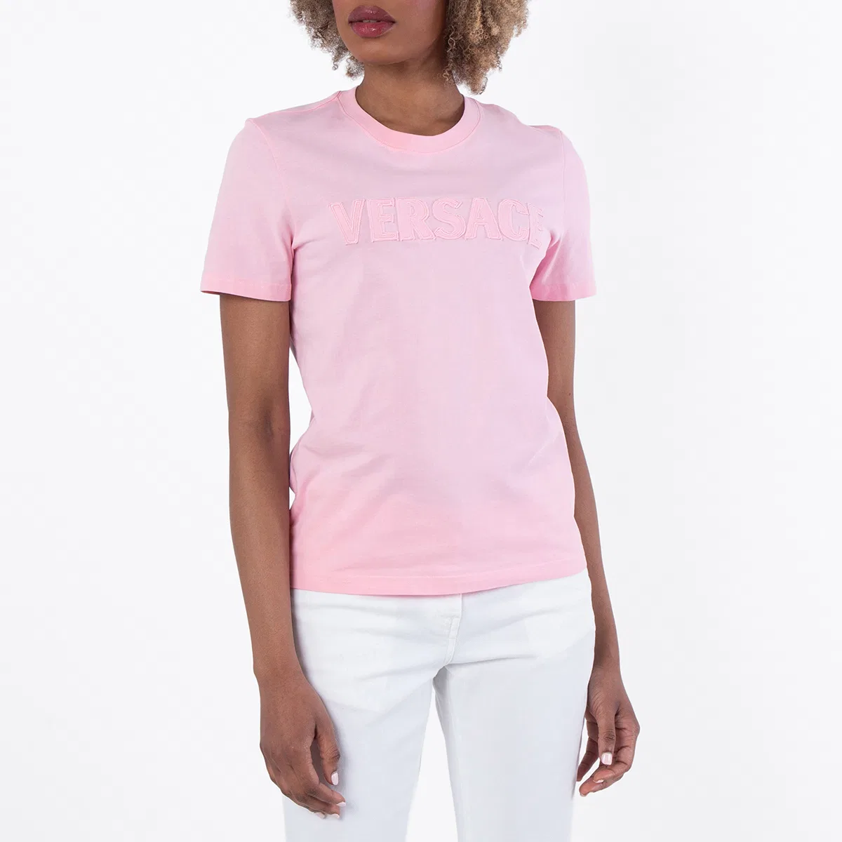 Футболка с логотипом Versace Logo-Applique Crewneck, Pastel Pink