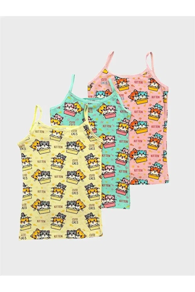 Детский комплект маек для девочек с принтом Elmas Kids, Yellow Green Pink