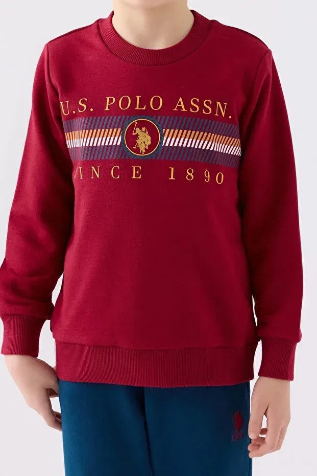 Детский комплект для мальчиков с принтом 3 Thread Raised Winter Boy's Suit U.S. Polo Assn., Burgundy — фото 3