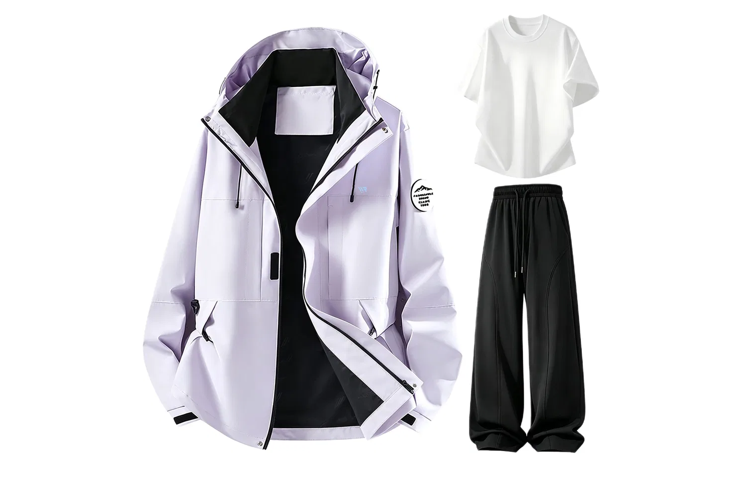 Детский комплект ветровка и брюки с капюшоном, с принтом, White Rattan Purple+White+Black, WARRIOR