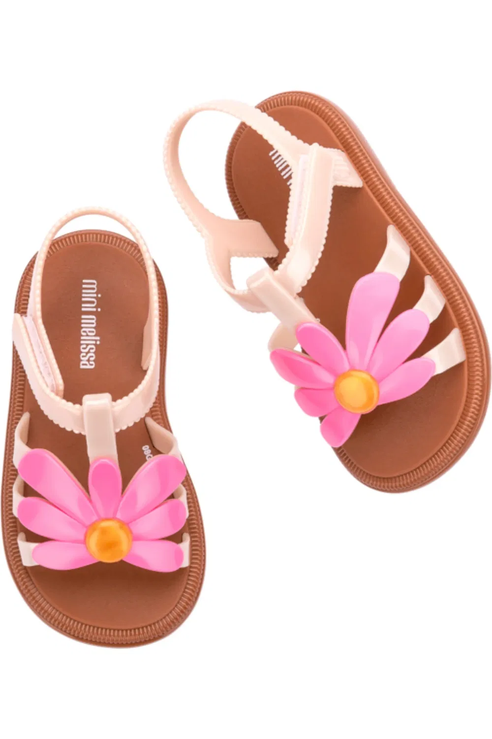 Сандалии детские с цветочными аппликациями Hip Bloomy Jelly Mini Melissa, коричневый/розовый — фото 3