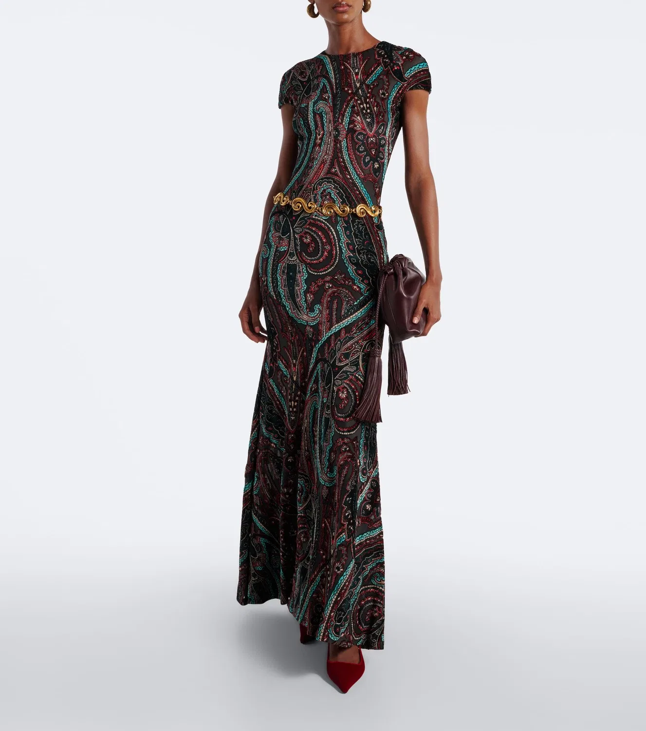 Платье из бархата деворе с узором пейсли Etro, синий — фото 2