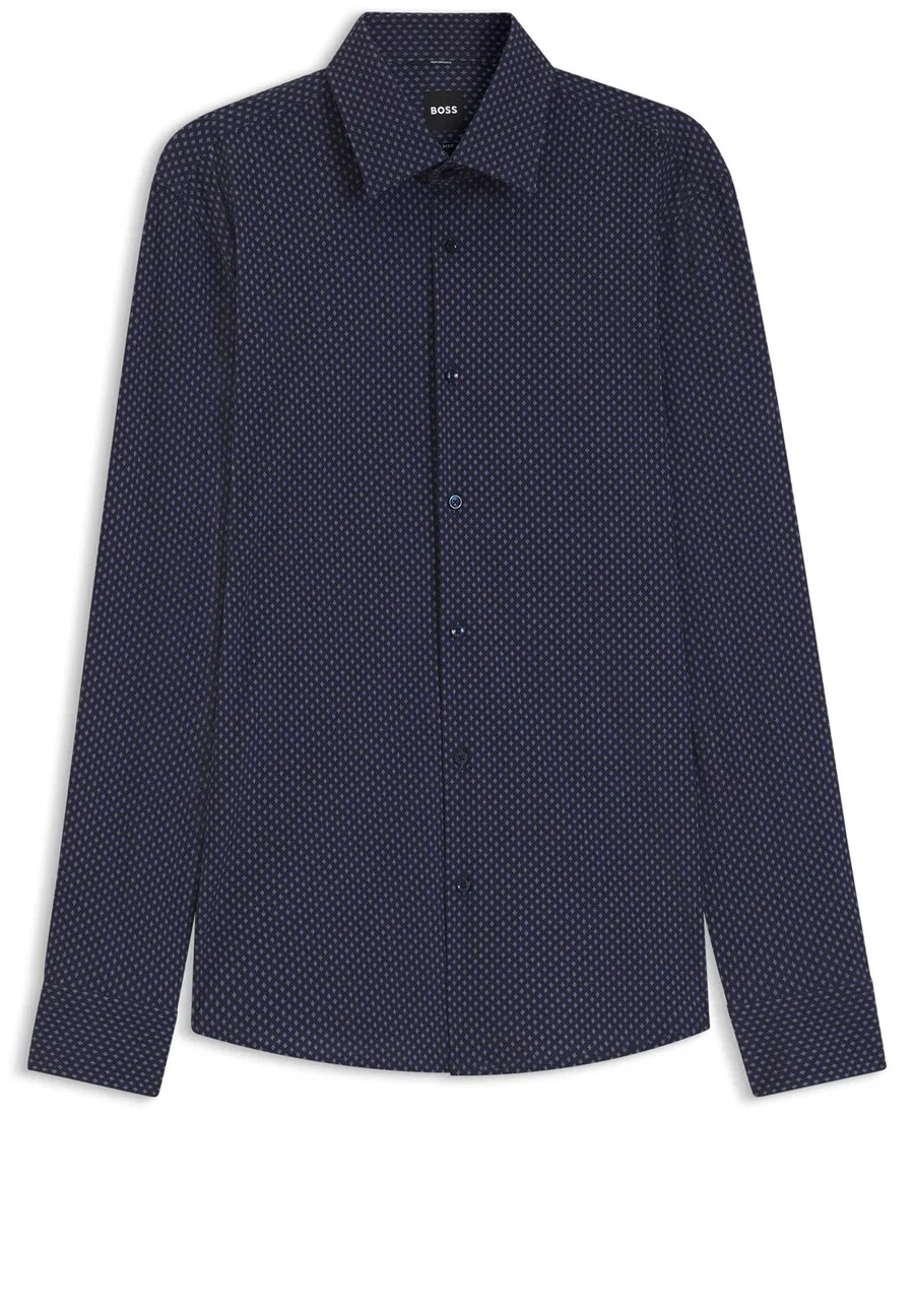 Рубашка BOSS Slim fit Button Up Shirt 'Hank' темно-синего цвета