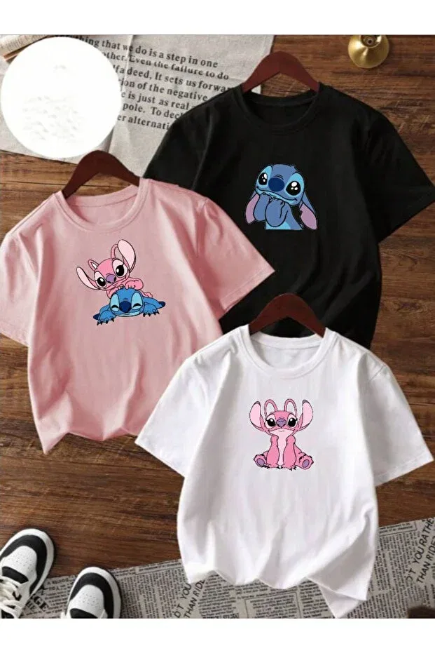 Детский комплект футболок для девочек с принтом Stitch & Angel Keywest, Byzsyhpmbe1
