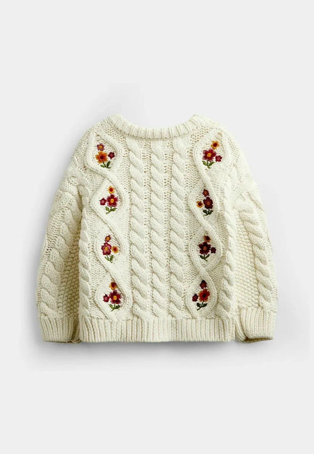 Вышитый кардиган крупной вязки косами - кардиган Jojo Maman Bébé, Cream Floral — фото 2
