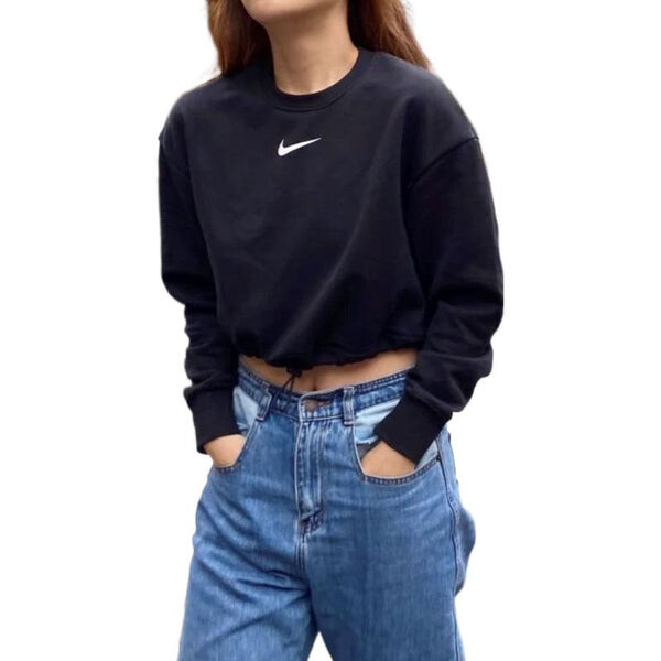 Свитера спортивная одежда swoosh французский терри круглый вырез топ Nike, черный — фото 2