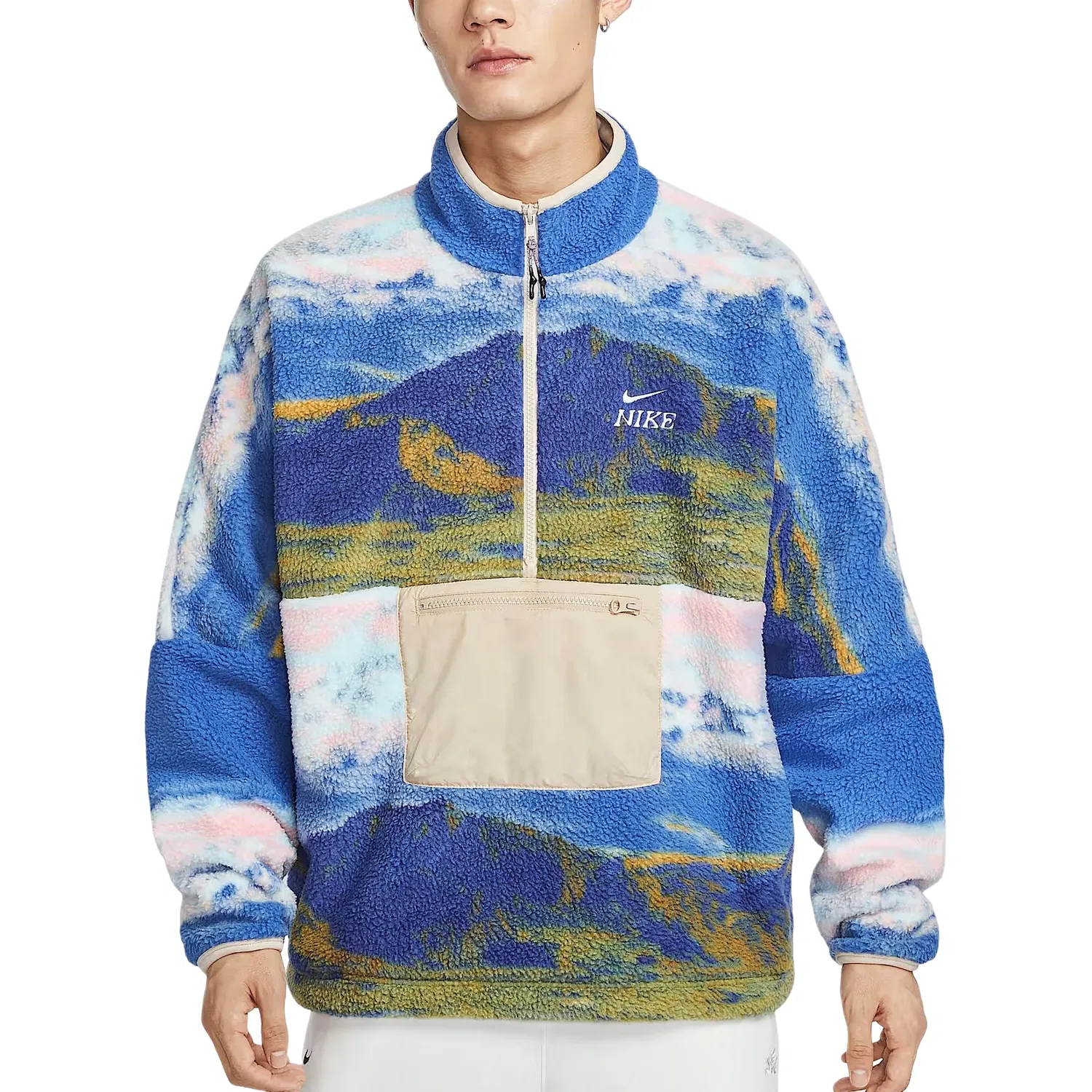 Мужская куртка Club Winterized Half-Zip Anorak Faux Fleece Sweatshirt 'Blue' Nike, Blue/Multicolor — фото 3