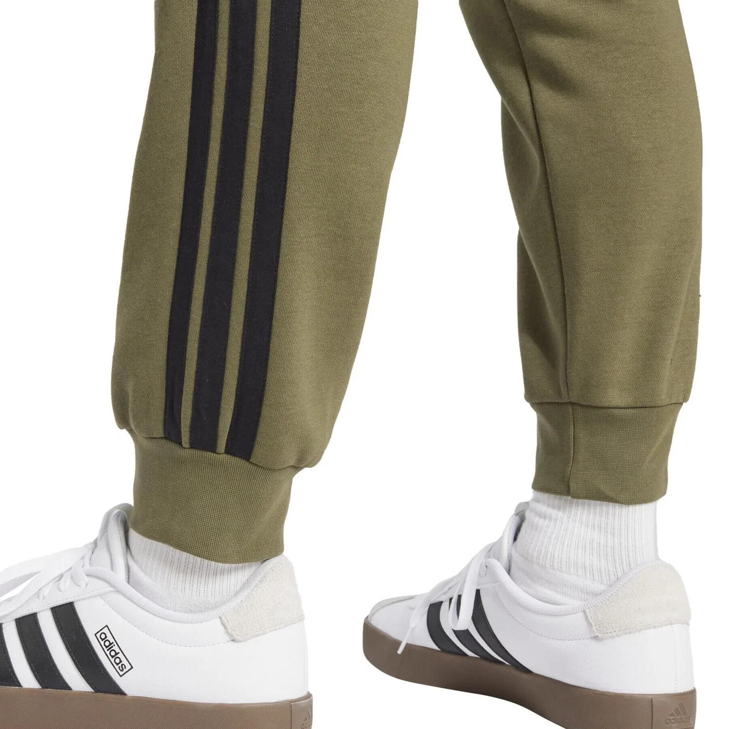 Мужские спортивные штаны с флисом и тремя полосками Adidas, Olivgrun Schwarz — фото 4
