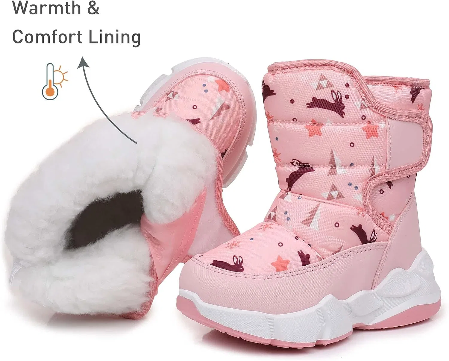 Детские зимние ботинки для мальчиков и девочек с липучкой Ahannie, Pink/Winter Print — фото 3