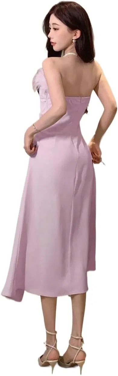 Женское облегающее платье миди с асимметричным вырезом, Pink — фото 3