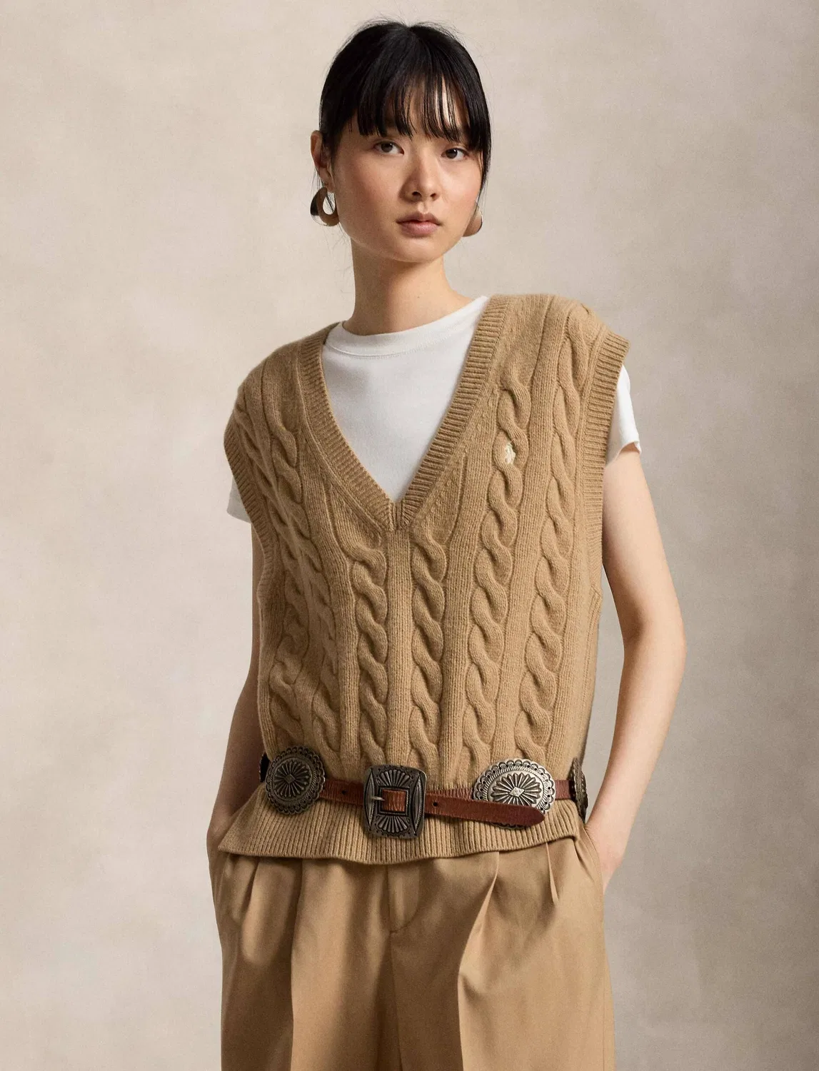 Жилет из шерсти и кашемира Polo Ralph Lauren, бежевый