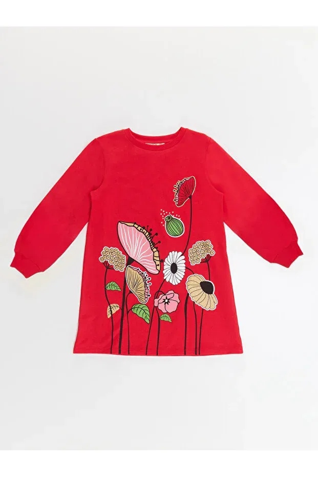 Детское платье для девочек с длинным рукавом с принтом Floral girl's red dress Mshb&G, Red — фото 3