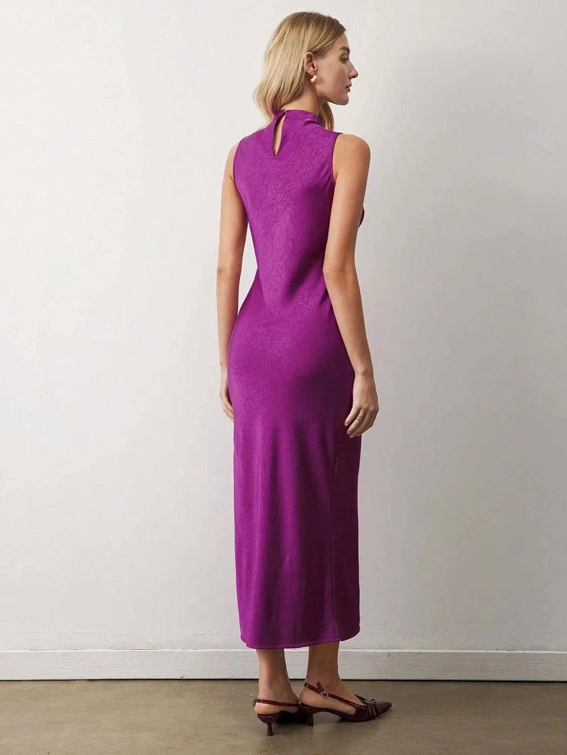 Женское облегающее платье миди с воротником-стойкой Bodycon, Purple — фото 3