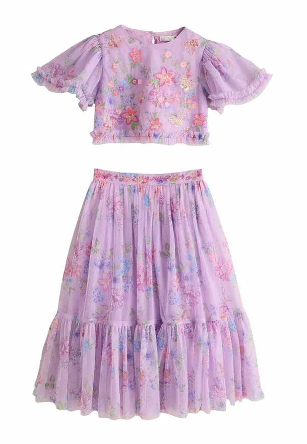 Комплект из топа и юбки с цветочным узором Floral embellished set Next, lilac purple, фиолетовый