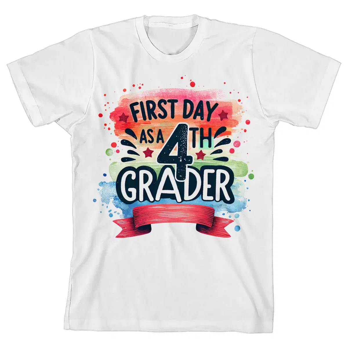 Детская футболка с принтом First Day As A 4th Grader, Red Ribbon, Paint Splatters Bioworld, White