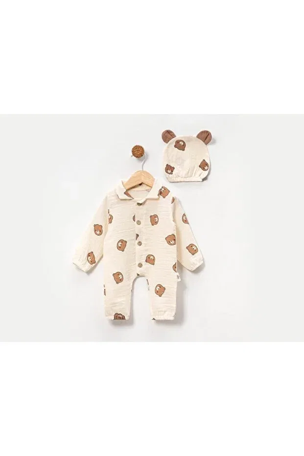 Детское боди-комбинезон хлопковый Baby bear beige muslin Yukobaby Bebeğiniz Için En Doğalı, Beige — фото 2