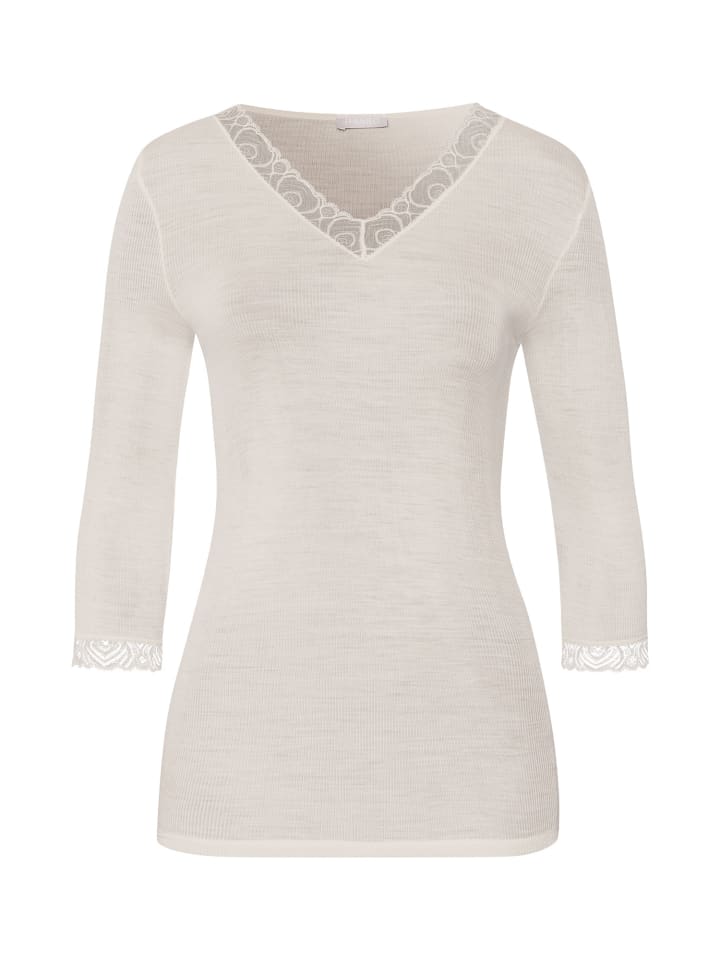 

Hanro Шерстяная кружевная ночная рубашка туманно-белого цвета