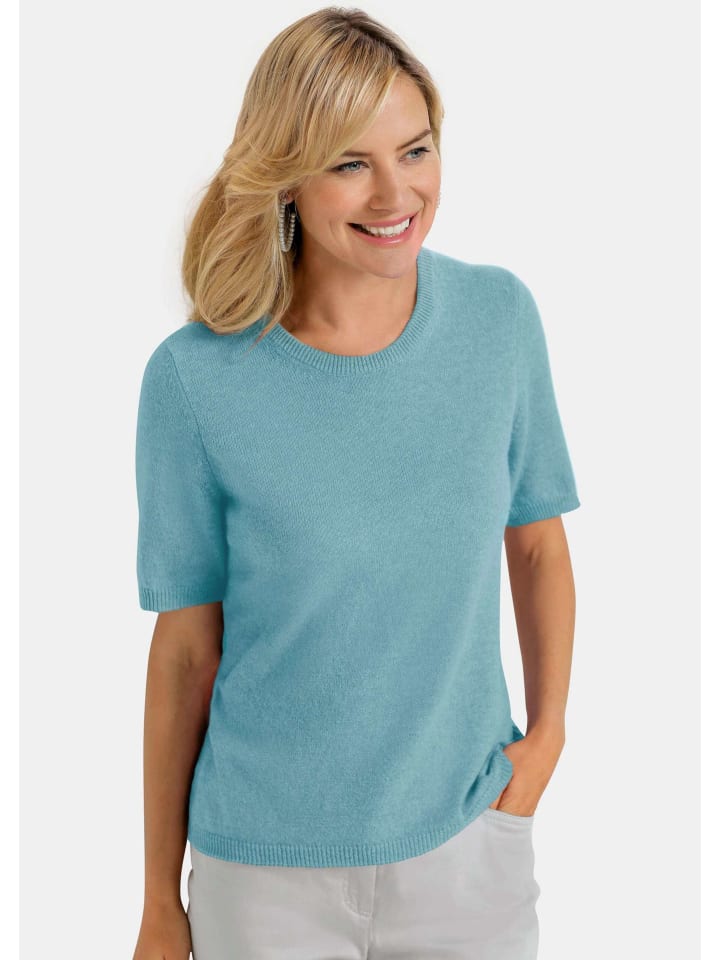 

Кашемировый свитер с круглым вырезом, кашемировый свитер с короткими рукавами и круглым вырезом цвета морской волны GOLDNER