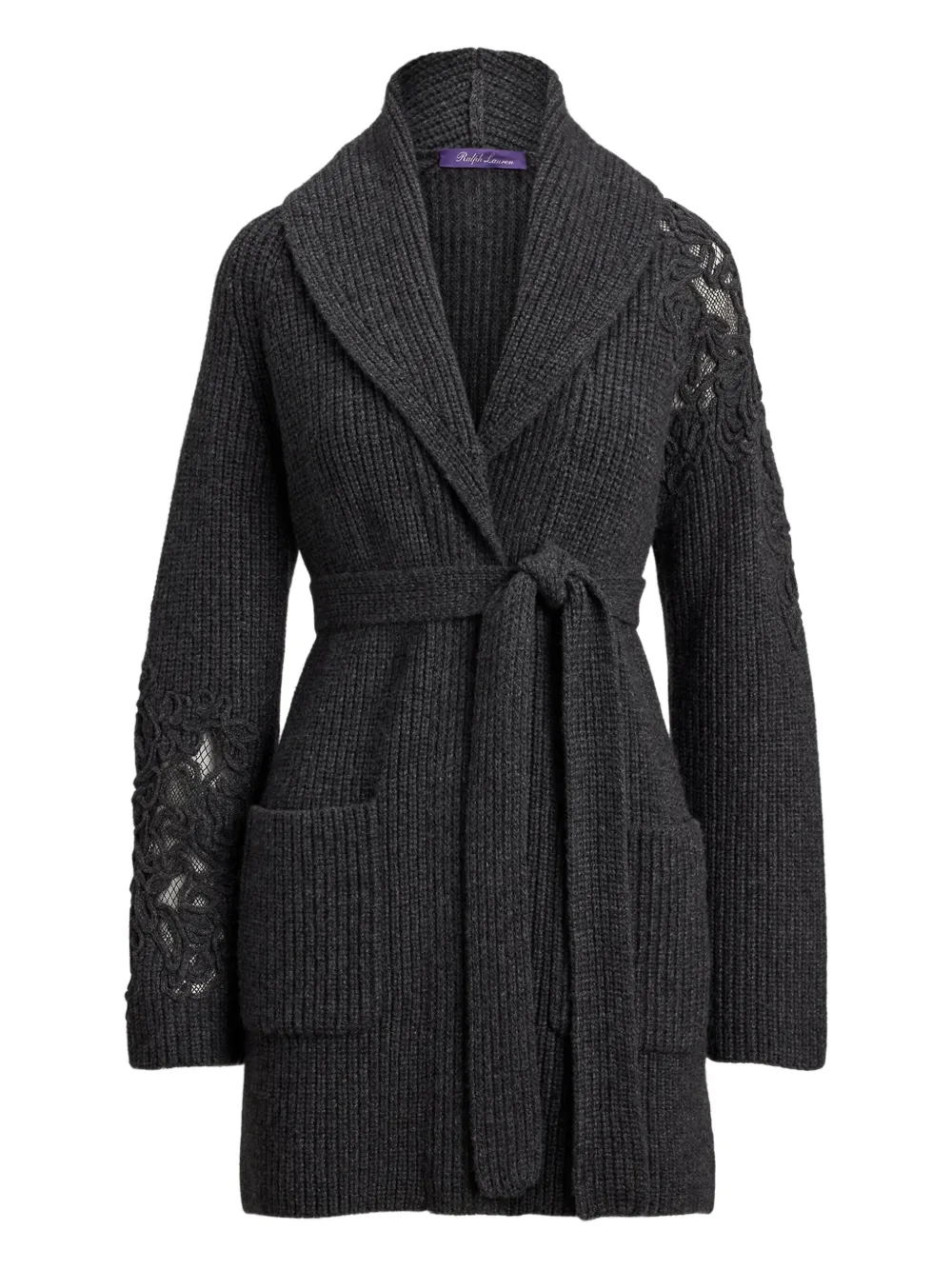 

Кардиган с кружевными вставками и поясом Ralph Lauren Collection, серый