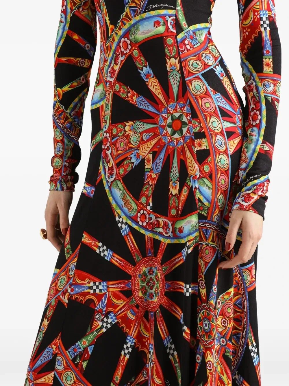 Длинное платье из джерси с принтом Carretto Dolce & Gabbana, черный — фото 4