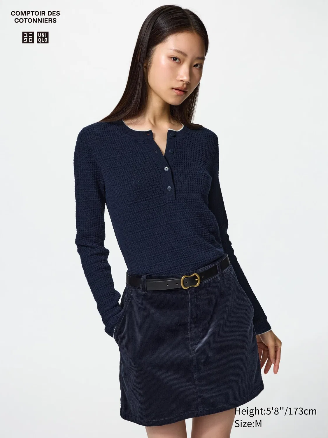 Свитер-Поло Uniqlo, из смеси мериносовой шерсти, темно-синий