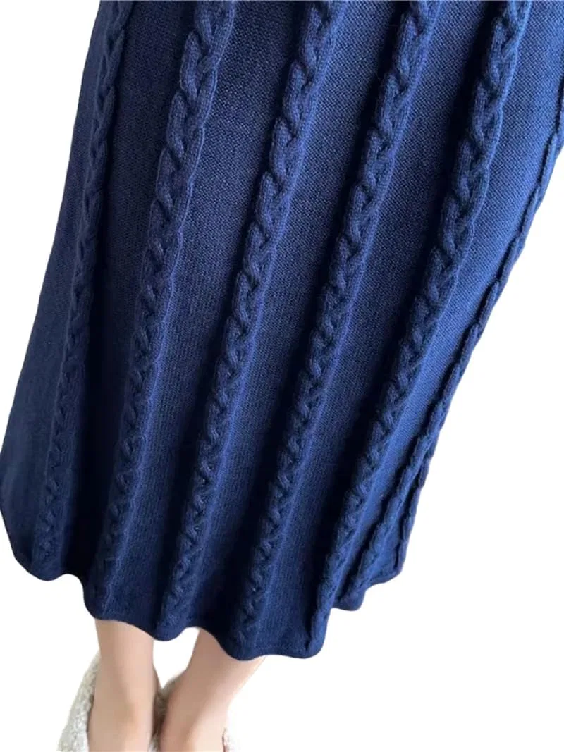 Женское платье-свитер с кабельным узором A-line, Blue — фото 2