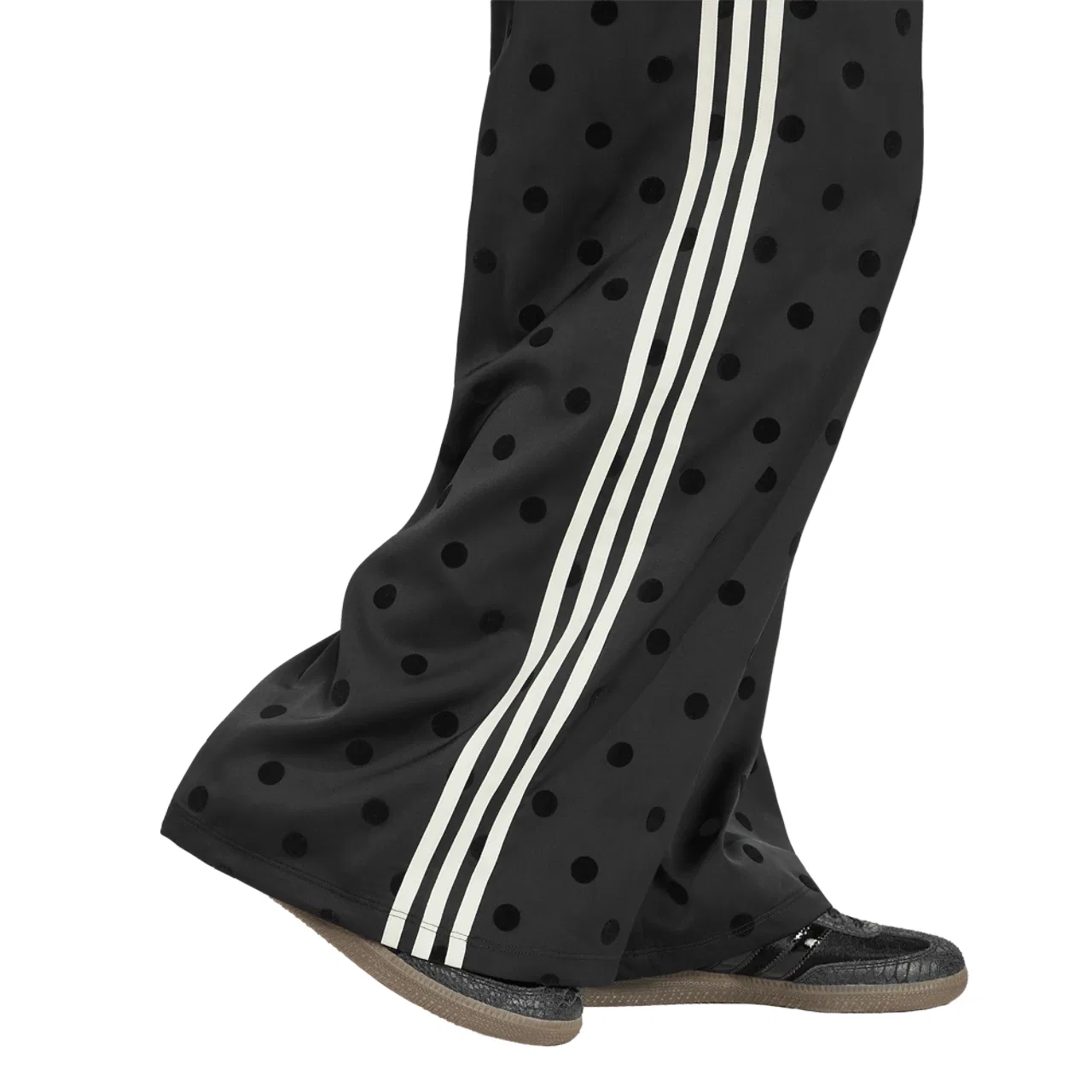 Женские брюки широкого кроя из атласа в горошек Satin Polka Dots Wide Leg Pants Adidas, черный/белый — фото 4