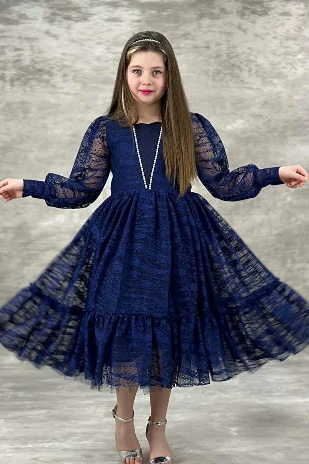 Детское платье для девочек кружевное Riccotarz, Navy Blue — фото 2