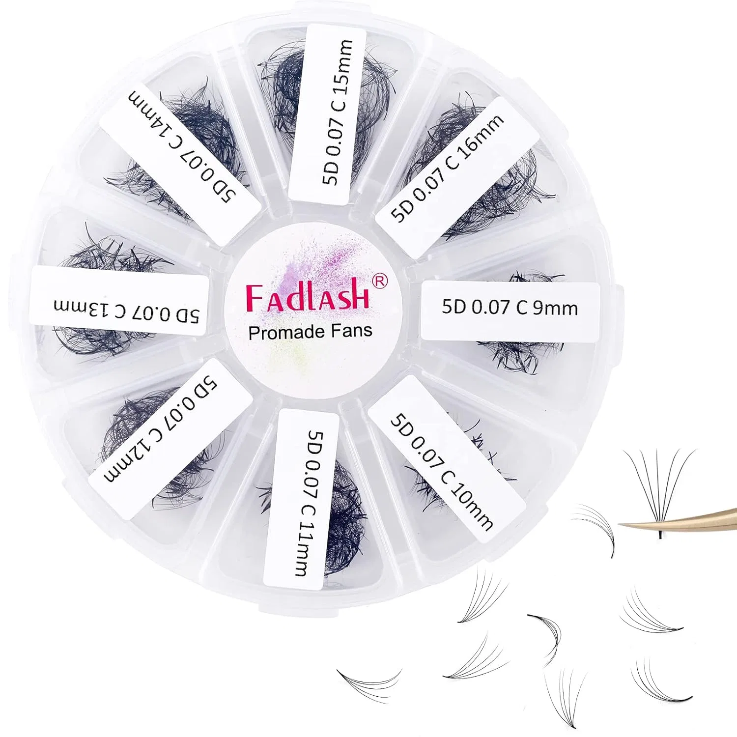 Ресницы 5D 0.07 C изгиб 9-16 мм FADLASH, 1000 шт, 30 г, 5D-0.07-C