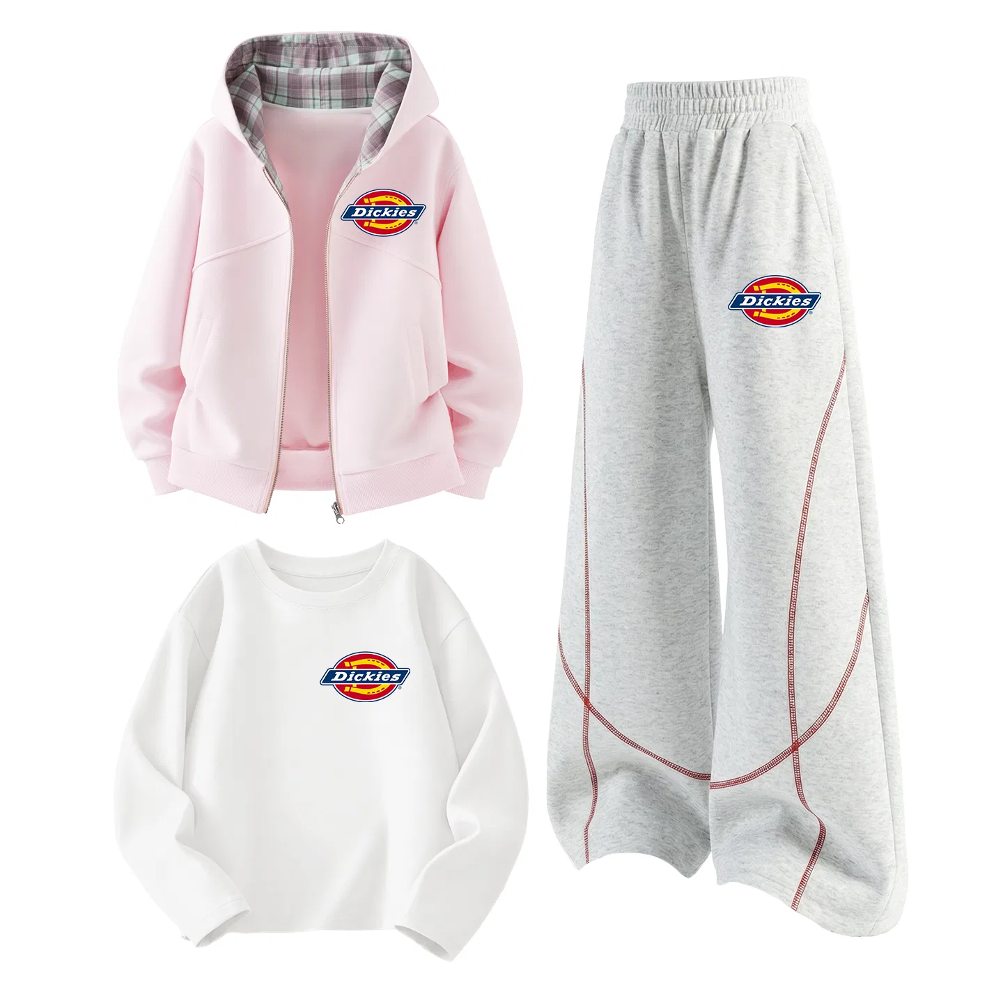 Детский спортивный комплект из футера с длинным рукавом Dickies, Cherry Blossom Pink/White Heather Gray/White