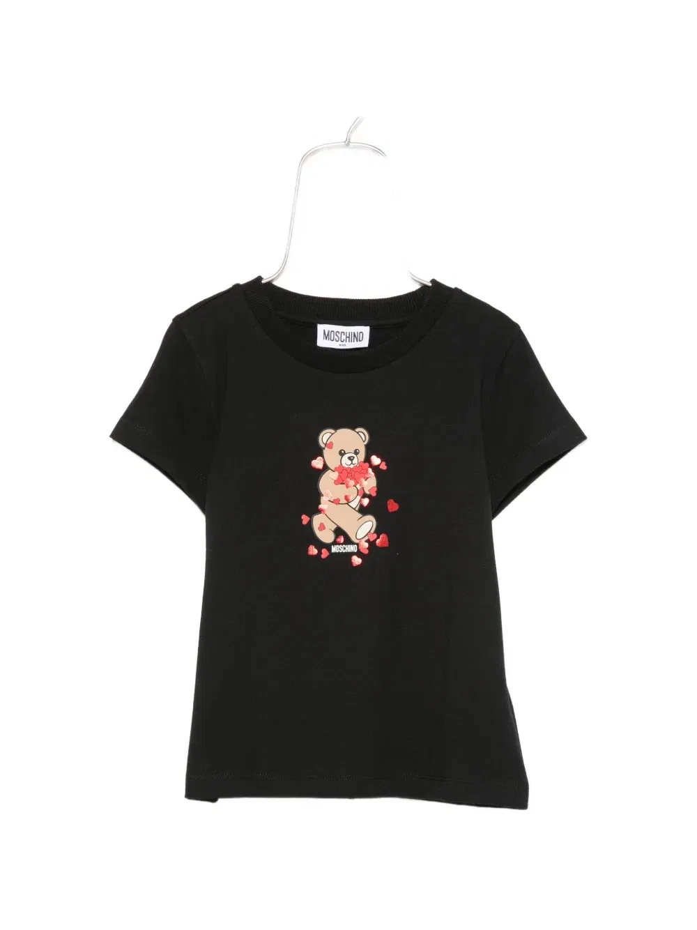 Футболка с сердечками и принтом "Мишка Тедди" Moschino Kids, черный